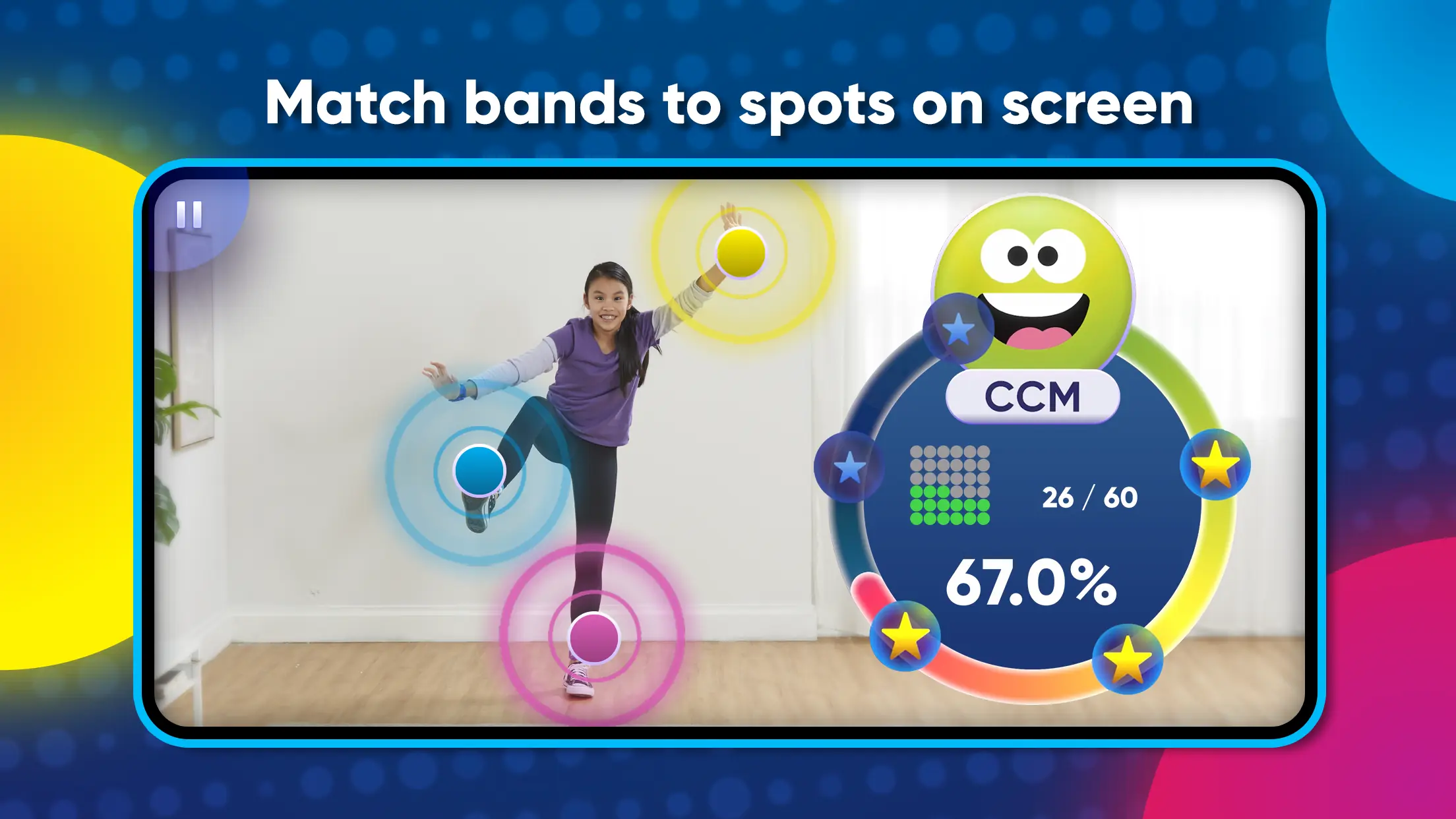 Twister Air játékmenet közeli felvételen, színes AR célpontokkal a levegőben